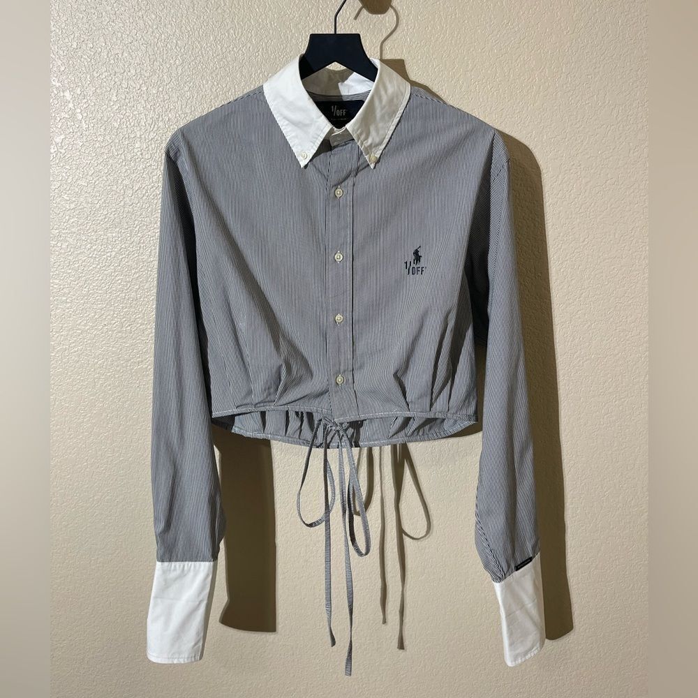 1/Off Paris Remade Gray and White Cropped Button-Up Shirt